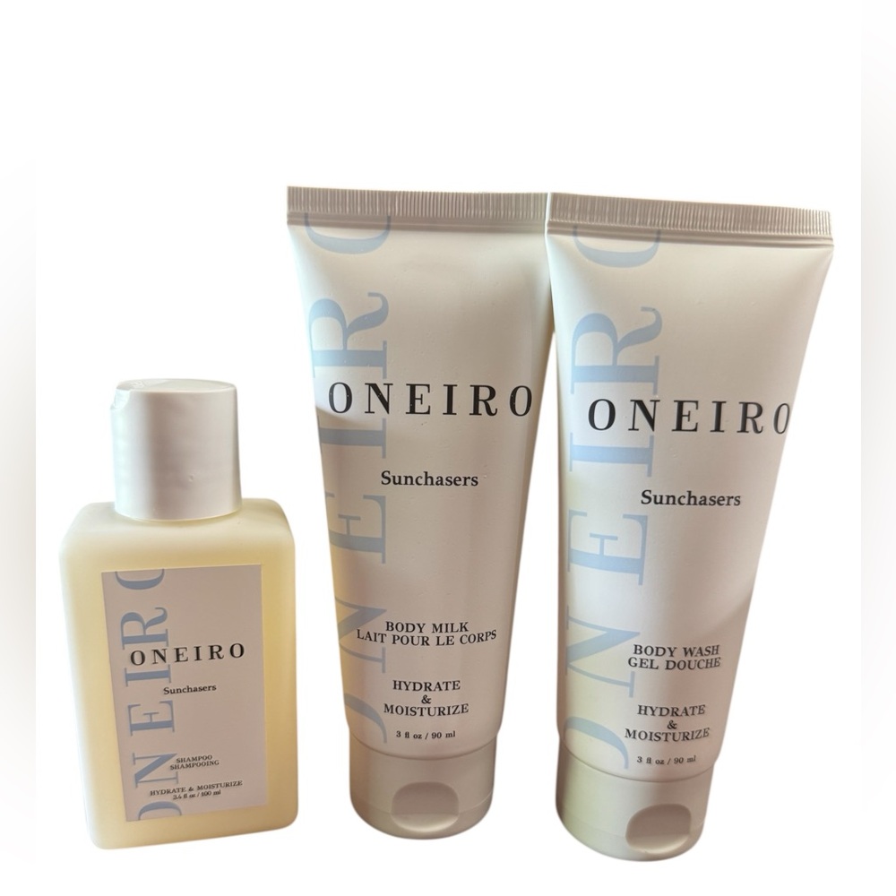 Oneiro 3 piece Set New Includes Body Wash, Body Milk, & Shampoo
